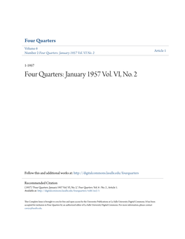 Four Quarters Volume 6 Article 1 Number 2 Four Quarters: January 1957 Vol