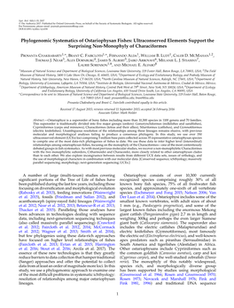 Phylogenomic Systematics of Ostariophysan Fishes: Ultraconserved Elements Support the Surprising Non-Monophyly of Characiformes