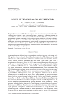 Review of the Genus Solena (Cucurbitaceae)