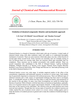 Oxidation of Chemical Compounds: Kinetics and Mechanistic Approach