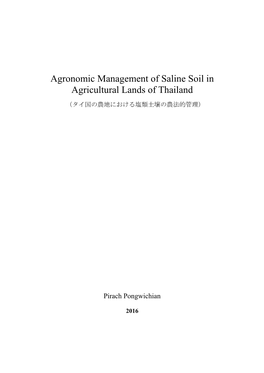 Agronomic Management of Saline Soil in Agricultural Lands of Thailand