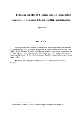 Estimating the Effect of the Special Employment Promotion Zone Project in Tongyeong City Using Synthetic Control Method