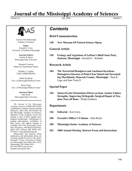 Journal of the Mississippi Academy of Sciences Volume 45 July 2000 Number 3