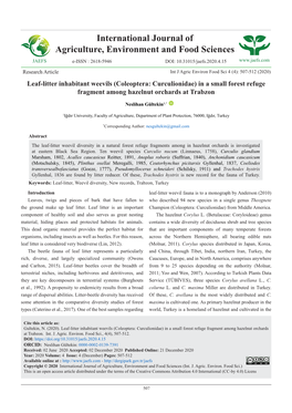 International Journal of Agriculture, Environment and Food Sciences JAEFS E-ISSN : 2618-5946 DOI: 10.31015/Jaefs.2020.4.15