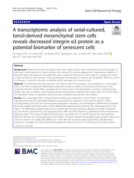 A Transcriptomic Analysis of Serial-Cultured, Tonsil-Derived