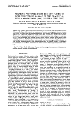 Alkaline Proteases from the Gut Fluids of Detritus-Feeding Larvae of the Crane Fly, Tipula Abdominalis (Say) (Diptera, Tipulidae)