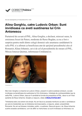 Alina Gorghiu, Catre Ludovic Orban: Sunt Invidioasa