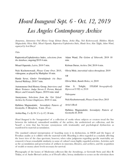 Hoard Inaugural Sept. 6 - Oct