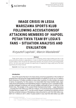 Image Crisis in Legia Warszawa Sports Klub Following