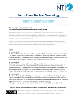 South Korea Nuclear Chronology