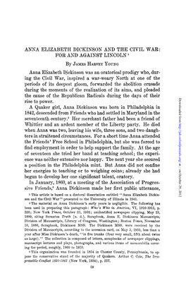 Anna Elizabeth Dickinson and the Civil War : for and Against Lincoln I