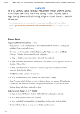 18 & 19 Century Socio-Religious Movement (India)