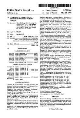 United States Patent (19) 11 Patent Number: 5,750,564 Hellberg Et Al