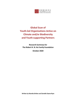 Global Scan of Youth-Led Organisations Active on Climate And/Or Biodiversity and Youth-Supporting Partners