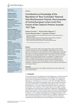 Contribution to Knowledge of the Mycobiota of ``Bory Tucholskie