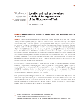 Location and Real Estate Values: **Rocco Curto a Study of the Segmentation ***Diana Rolando of the Microzones of Turin