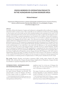 Cross‐Border Co‐Operation Projects in the Hungarian‐Slovak Border Area