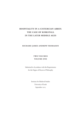 Hospitality in a Cistercian Abbey: the Case of Kirkstall in the Later Middle Ages