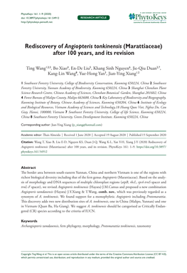 Rediscovery of Angiopteris Tonkinensis (Marattiaceae) After 100 Years, and Its Revision