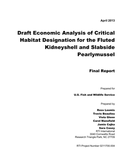 Draft Economic Analysis of Critical Habitat Designation for the Fluted Kidneyshell and Slabside Pearlymussel