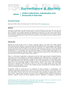 Article Online Collectivism, Individualism and Anonymity In