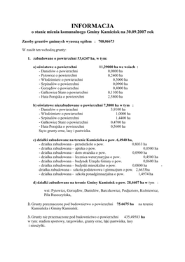 Informacja O Stanie Mienia Gminnego Gminy