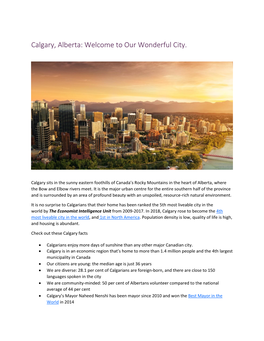 Calgary, Alberta: Welcome to Our Wonderful City