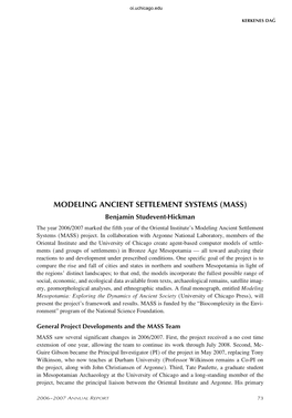 Modeling Ancient Settlement Systems (MASS)