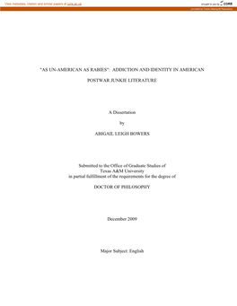 Addiction and Identity in American Postwar Junkie