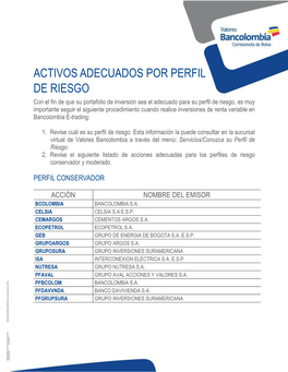 Activos Adecuados Por Perfil De Riesgo