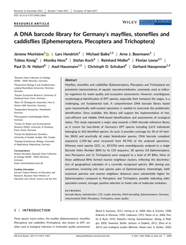 A DNA Barcode Library for Germany0s Mayflies, Stoneflies and Caddisflies (Ephemeroptera, Plecoptera and Trichoptera)