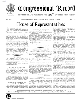 Congressional Record United States Th of America PROCEEDINGS and DEBATES of the 106 CONGRESS, FIRST SESSION