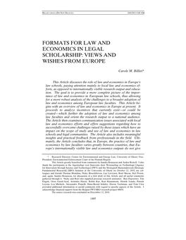 Formats for Law and Economics in Legal Scholarship: Views and Wishes from Europe