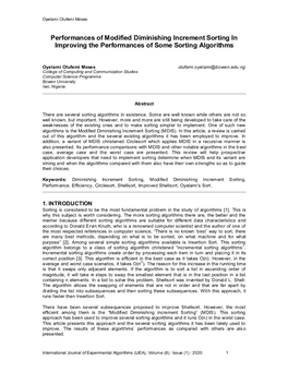 Performances of Modified Diminishing Increment Sorting in Improving the Performances of Some Sorting Algorithms