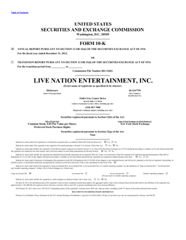 LIVE NATION ENTERTAINMENT, INC. (Exact Name of Registrant As Specified in Its Charter)