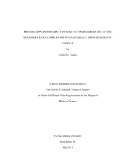 Distribution and Diversity of Benthic Foraminifera Within the Nearshore Ridge Complex Off Pompano Beach, Broward County, Florida