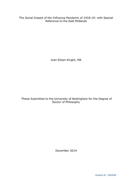 The Social Impact of the Influenza Pandemic of 1918-19: with Special Reference to the East Midlands