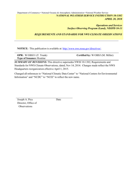 Requirements and Standards for Nws Climate Observations