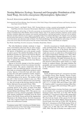 Nesting Behavior, Ecology, Seasonal and Geographic Distribution of the Sand Wasp, Stictiella Emarginata (Hymenoptera: Sphecidae)*