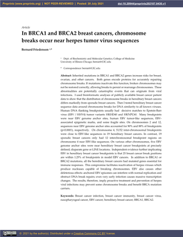 In BRCA1 and BRCA2 Breast Cancers, Chromosome Breaks Occur Near Herpes Tumor Virus Sequences