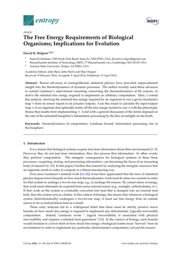 The Free Energy Requirements of Biological Organisms; Implications for Evolution