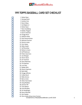 1991 Topps Baseball Card Set Checklist