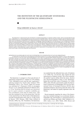 The Definition of the Quaternary System/Era and the Pleistocene Series/Epoch