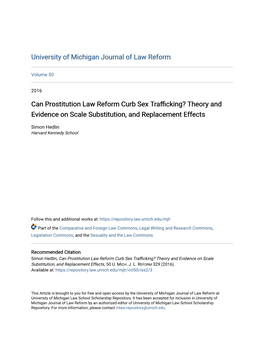 Can Prostitution Law Reform Curb Sex Trafficking? Theory and Evidence on Scale Substitution, and Replacement Effects