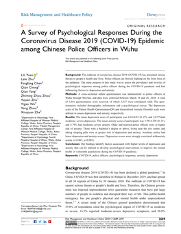 A Survey of Psychological Responses During the Coronavirus Disease 2019 (COVID-19) Epidemic Among Chinese Police Officers in Wuhu