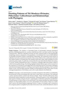 Duetting Patterns of Titi Monkeys (Primates, Pitheciidae: Callicebinae) and Relationships with Phylogeny