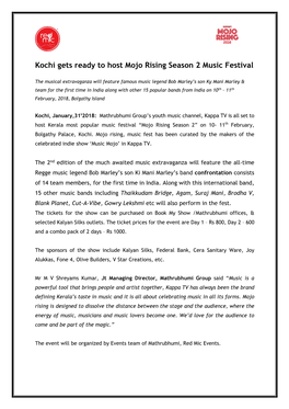 Press Release Kochi Gets Ready to Host Mojo Rising Season 2