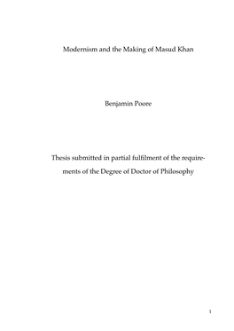 Modernism and the Making of Masud Khan Benjamin Poore Thesis