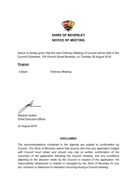 2018-08-28 Ordinary Council Meeting Agenda