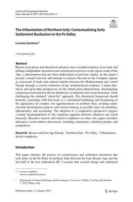 The Urbanization of Northern Italy: Contextualizing Early Settlement Nucleation in the Po Valley